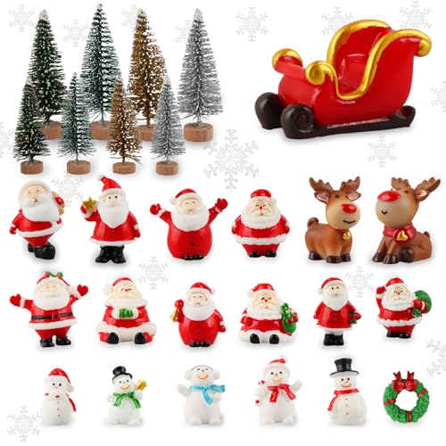 27 Stück Weihnachten Miniatur Ornamente Mini Weihnachten kleine Figuren,Weihnachten Miniatur Ornament Kits,Mini Weihnachtsdeko, Harz Garten Micro Landschaft Weihnachten Deko Mini-Weihnachtsschmuck-Set von EKKONG