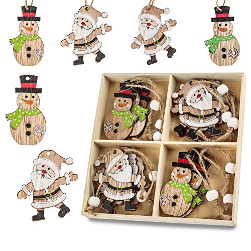 Christbaumschmuck aus Holz,12 Stück Christbaum-Schmuck, Behang Set aus Holz, Verschiedene Muster zum Aufhängen, Christbaumschmuck in Holzkisten Verpackt und Holzanhänger mit Anhängern Verziert (12) von EKKONG