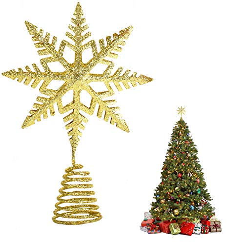 EKKONG 1 Stück Baumspitze Stern ChristbaumspitzeSternWeihnachtsbaum Topper Star,Christbaumschmuck,Weihnachtsbaumspitze Glitzer,Christbaumschmuck Kunststoff (Golden) von EKKONG