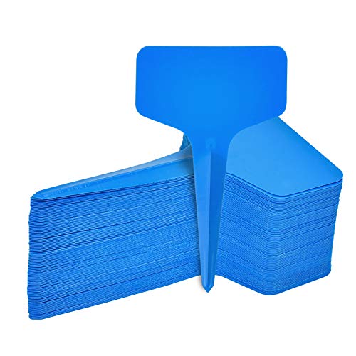 EKKONG 100 STK Premium Pflanzschilder, T-Form Plastik Pflanzenstecker - Schöne Pflanzenschilder zum Beschriften Wetterfest, Wiederverwendbar Garten Stecketiketten für Pflanzen Blumen 6 x 10 cm (Blau) von EKKONG