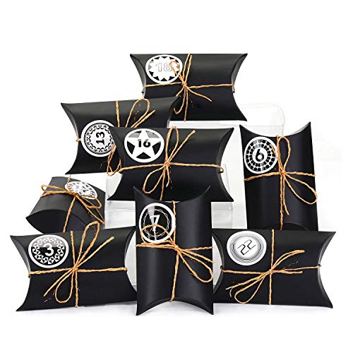 EKKONG Adventskalender zum Befüllen, 24 Adventskalender Kraftpapier Tüten mit 24 Zahlenaufklebern - für Weihnachten zum Basteln und Verzieren, Weihnachts-Geschenktüte zum DIY und Befüllen (Schwarz) von EKKONG