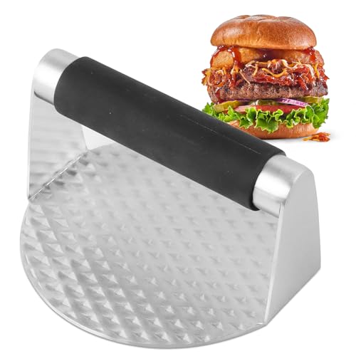 Burgerpresse, 5,5 Zoll Round Edelstahl Smash Burger Press, Professionelles Edelstahl Burgerpresse Grillzubehör für Flat Top Grill, Hamburgerpresse und Squeeze Grease, Spülmaschine Möglich (Rund) von EKKONG