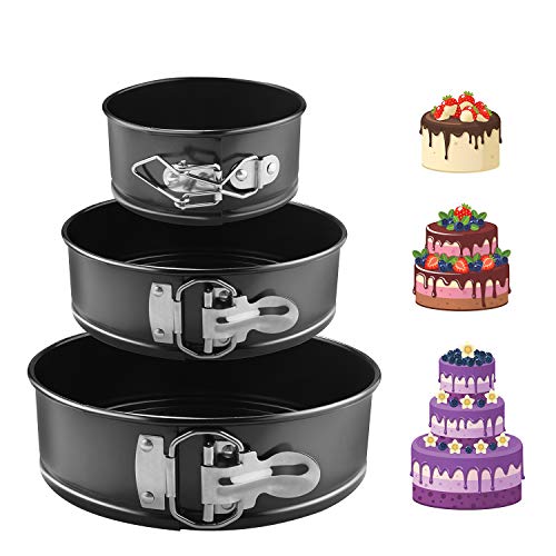 EKKONG Kuchenform Rund Inspiration Springform Cake Pans Runde Backform mit Flachboden Kuchenformen auslaufsicher, antihaftbeschichtet, 3 Größen Enthält 10.16cm/17.78cm/22.86cm von EKKONG
