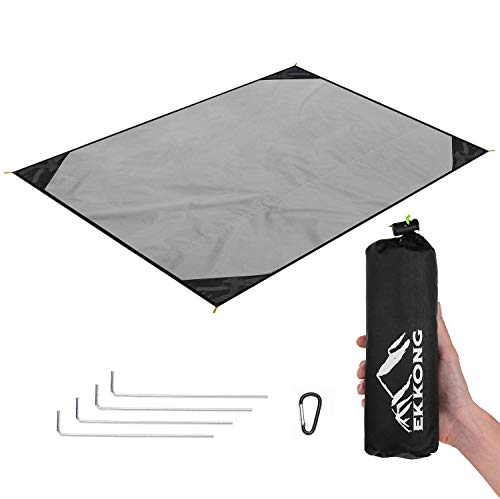 EKKONG Picknickdecke Wasserdicht, Ultraleicht, Kleines Packmaß - Ideal für Ground Sheet, Pocket Blanket, Stranddecke, Taschendecke, Campingdecke, Sitzunterlage (200cm*200cm, Schwarz&Grau) von EKKONG