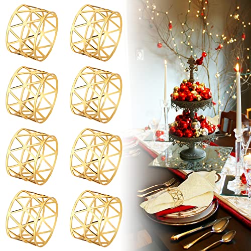 EKKONG Serviettenringe, 8 Stück Gold Serviettenring Metall Servietten Ring Vintage Esstisch Dekoration für Weihnachtsfeier, Abendessen bei Kerzenlicht, Hochzeitsbankett, Catering Service von EKKONG