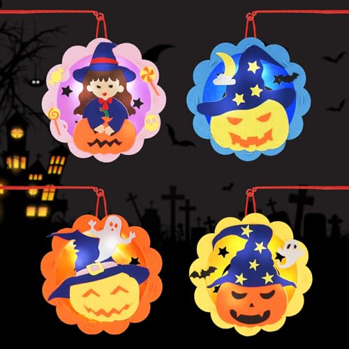 Halloween Papier Laternen Dekoration,4 Stück Laternenstab kinder led,Halloween Basteln Kinder,Ideal für Halloween/Outdoor/Junge Mädchen Kinder/Sankt Martin Party/Partydekorationen von EKKONG