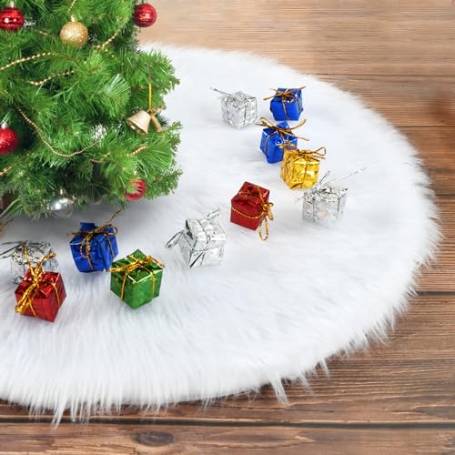 Mini Weihnachtsbaum Rock, 38cm rund Weihnachtsbaum-Decke, Baumrock weißer Plüsch, für Weihnachtsbaum Untere Dekoration, Urlaubs deko, für Party, Weihnachten, Neujahr (Weiß) von EKKONG