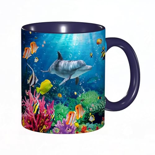 EKLMPS Becher aus Keramik, Ideal als Geschenk, Hochwertiger Aufdruck, Tasse mit Motiv, Tee Becher, Coffee Cup, 330ml,Delphinkoralle Bunte Fische unter dem Meer EKLMPS Becher aus Keramik, Ideal als Geschenk, Hochwertiger Aufdruck, Tasse mit Motiv, Tee Becher, Coffee Cup, 330ml,Delphinkoralle Bunte Fische unter dem Meer von EKLMPS