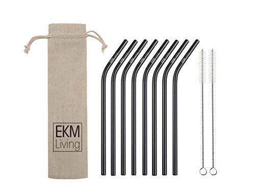 EKM Living Edelstahl Strohhalme Set, Trinkhalme, bruchfest, wiederverwendbar, spülmaschinengeeignet, plastikfrei, GmbH (schwarz gebogen) von EKM Living