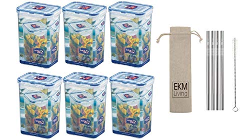 Lock & Lock 6er Set HPL809 Multifunktionsbox 1300ml, Frischhaltebox, Vorratsdose + Gratis 4er Set Edelstahl Trinkhalme - Vorteilsset von EKM Living von EKM Living