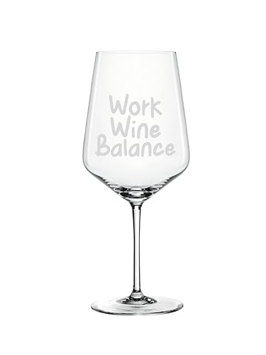 Spiegelau & Nachtmann Style Weinglas 630ml mit Gravur Work Wine Balance - Witziges Geschenk für Weinliebhaber - Glas mit Spruch - Geburtstagsgeschenk für Sie & Ihn (Work Wine Balance) von EKM Living
