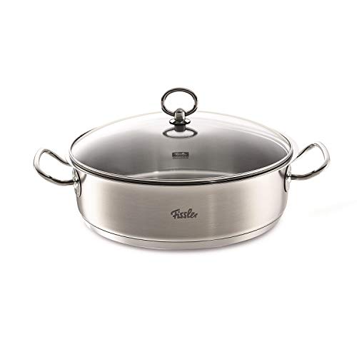 Fissler original-profi collection Runder Bräter mit Glasdeckel 28 cm 84383280000 und Fissler magic Topf-Untersetzer Edelstahl und Fissler Edelstahl-Reiniger + Gratis 1 Trinitae Körperpflegeprodukt von EKM Living