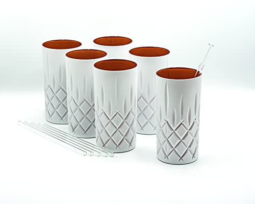 EKM Living Nachtmann Noblesse 6er-Set White Edition Longdrinkgläser 375 ml I spülmaschinenfest I Trinkglas coloured by EKM (weiß/kupfer) + 6er-Set Glastrinkhalme von EKM Living