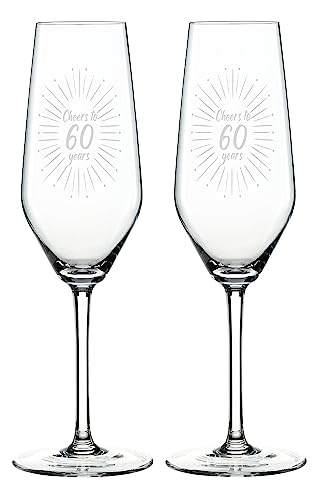 Spiegelau Champagner Glas mit Gravur Cheers to 60 years 2er Set- Geschenk 60. Geburtstag - Geschenkidde runde Geburtstage, Hochzeit, Jubiläum, Jahrestag, Party – für Frauen, Männer (Sektglas 60 x2) von EKM Living