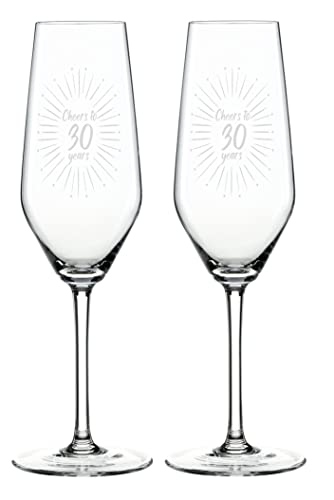 Spiegelau Champagner Glas mit Gravur Cheers to 30 years 2er Set- Geschenk 30. Geburtstag - Geschenkidde runde Geburtstage, Hochzeit, Jubiläum, Jahrestag, Party – für Frauen, Männer (Sektglas 30 x2) von EKM Living