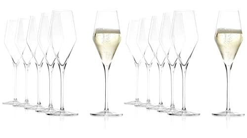 EKM Living Stölzle Lausitz 12er Vorteilsset Champagnerglas Kelch Quatrophil + Gratis 4er Set Edlestahl Trinkhalme von EKM Living