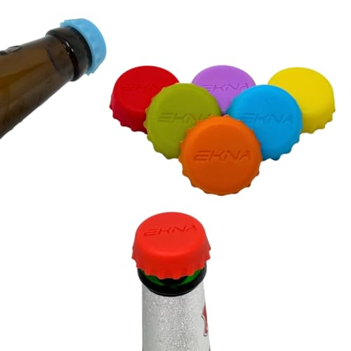 EKNA Flaschenverschluss Bierflaschen 6 Stück - Beer saver - Silikon Deckel für Bierflaschen - Flaschenverschluss Bier in bunten Farben zum Schutz vor Tierchen & Kohlensäureverlust (6er-Set) von EKNA
