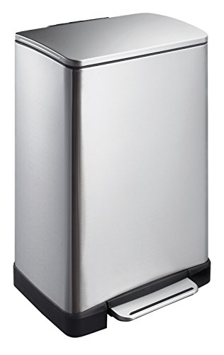 EKO E-Cube 40L Mülleimer mit Deckel Tretmülleimer mit Deodorantfach Edelstahl silber, mit Entfernbarer Inneneimer (Dämpfer-System, Fingerabdruck frei, Stay-Open, Abfallbeutelfixierung) von EKO