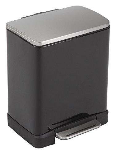 EKO E-Cube Tretmülleimer 20L Metall (32 x 36.6 x 44.5 cm, Dämpfer-System, Fingerabdruck frei, Stay-Open, Abfallbeutelfixierung), matt schwarz von EKO