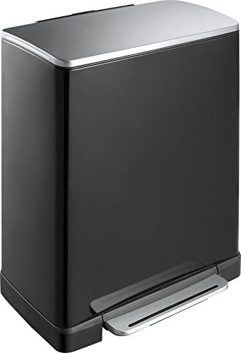 EKO E-Cube Tretmülleimer 50L Metall (34.5 x 50 x 65 cm, Dämpfer-System, Fingerabdruck frei, Stay-Open, Abfallbeutelfixierung), matt schwarz von EKO