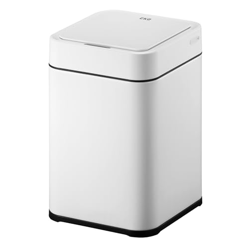 EKO Echo-Sensor-Abfalleimer, wiederaufladbar und wasserabweisend, perfekt für Bad und Zuhause, mattweißer Stahl, 10 Liter von EKO