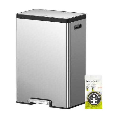 EKO EcoCasa II EK9138MT-20L+20L Rectangular Kitchen Bin 20L + 20L Brushed Stainless Steel Finish von EKO
