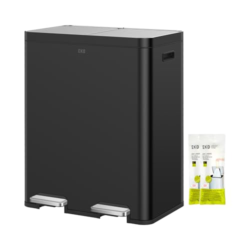 EKO Edison Mülleimer 2 Fächer, 2 x 30 Liter, Tretmülleimer Küche mit doppeltem Inneneimer, 20 Müllsäcken, Mülltrennsystem mit großer Kapazität, Soft Closing Deckel, fingerabdruckfrei, mattes Schwarz EKO Edison Mülleimer 2 Fächer, 2 x 30 Liter, Tretmülleimer Küche mit doppeltem Inneneimer, 20 Müllsäcken, Mülltrennsystem mit großer Kapazität, Soft Closing Deckel, fingerabdruckfrei, mattes Schwarz von EKO