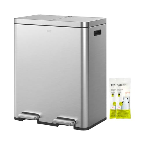 EKO Edison Mülleimer 2 Fächer, 2 x 30 l, Tretmülleimer Küche mit doppeltem Inneneimer, inkl. 20 Müllsäcken, Mülltrennsystem mit großer Kapazität, Soft Closing Deckel, fingerabdruckfrei, matt Edelstahl EKO Edison Mülleimer 2 Fächer, 2 x 30 l, Tretmülleimer Küche mit doppeltem Inneneimer, inkl. 20 Müllsäcken, Mülltrennsystem mit großer Kapazität, Soft Closing Deckel, fingerabdruckfrei, matt Edelstahl von EKO