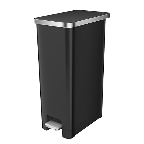 EKO Hana Slim 30L Kücheneimer, Tret-Mülleimer mit Absenkautomatik und offenem Deckel, platzsparender Recycling-Mülleimer für Zuhause oder Büro, Schwarz von EKO