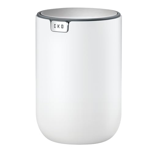 EKO Mini-Schreibtisch-Mülleimer mit Schwingdeckel, kleiner Tisch, runder Abfalleimer für Büro, Zuhause, Auto (weiß) von EKO