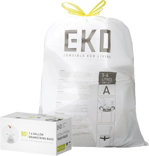 EKO Müllbeutel, einfach zu verwenden, extra starker Kordelzug, klein, 80 Stück, 3–6 l, 1 Packung, Weiß, Code A EKO Müllbeutel, einfach zu verwenden, extra starker Kordelzug, klein, 80 Stück, 3–6 l, 1 Packung, Weiß, Code A von EKO