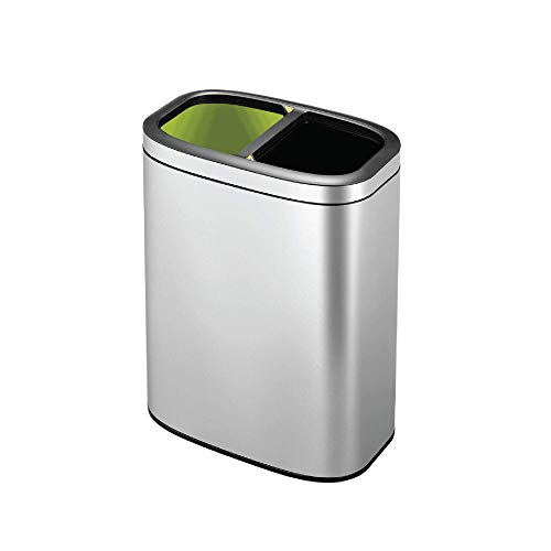 EKO - Oli-Cube Recycling-Mülleimer mit offener Oberseite – perfekt für Büro und Zuhause, Edelstahl, 5 + 5 Liter von EKO