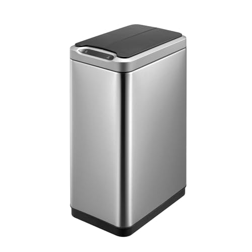 EKO Phantom 30L Mülleimer mit Sensor, Automatischer Mülleimer für Küche und Büro, Abfalleimer mit Bewegungssensor, Soft-Close Deckel, Fingerabdruckresistent, Edelstahl matt von EKO