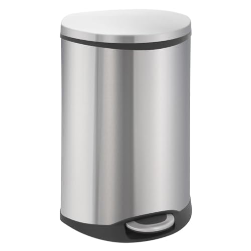 EKO Shell Tretmülleimer 50L muschelförmig Metall (40.6 x 45 x 69 cm, Dämpfer-System, Fingerabdruck frei, Stay-Open, Abfallbeutelfixierung), Edelstahl matt von EKO