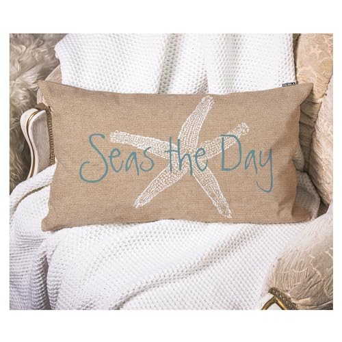 EKOBLA Seas The Day Vintage Beach Seestern Lumber Throw Pillow Cover Brown Sea Marine Fish Square Throw Waist Pillow Case Cushion Cases for Sofa Bedroom Living Room 12x20 Inches von EKOBLA