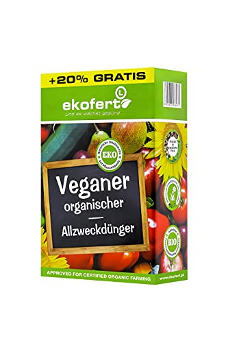EKOFERT Veganer Bio Universaldünger, Organischer Langzeitdünger, Rein Pflanzlicher Dünger für das Gewächshaus und Freiland, für ökologischen Anbau geeignet, 1 kg + 20 % Gratis von EKOFERT