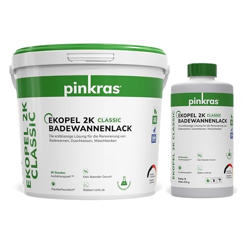 EKOPEL 2K Badewannenlack Geruchlos Weiß RAL 9003 / DIN EN 71-3 Badewannenbeschichtung - Emaille - Farbe (Badewannen-Set) von EKOPEL