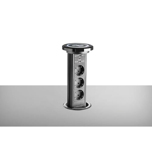 Ekotech Steckdose versenkbar ET111 - Steckdosentower mit QI Ladefunktion USB-C & A sowie 3 Schukosteckdosen 230V, Alu Edelstahl-Effekt Ekotech Steckdose versenkbar ET111 - Steckdosentower mit QI Ladefunktion USB-C & A sowie 3 Schukosteckdosen 230V, Alu Edelstahl-Effekt von EKOTECH