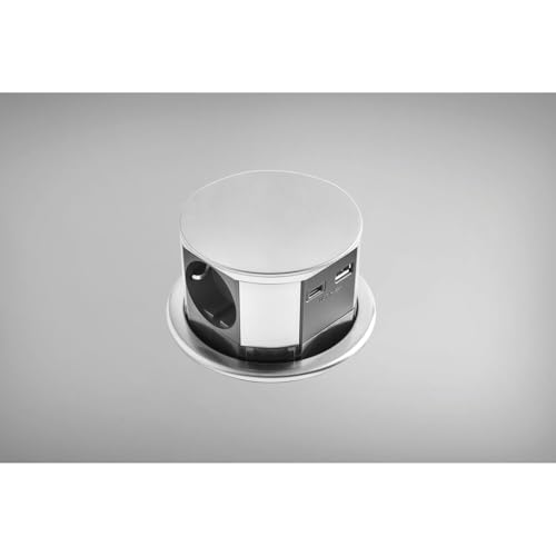 Ekotech Steckdose versenkbar ET115 - Steckdosentower mit QI Ladefunktion USB-C & A sowie 3 Schukosteckdosen 230V, Alu Edelstahl-Effekt von EKOTECH