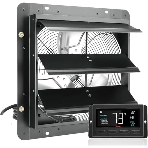 14-Zoll-Abluftventilator mit Temperatur-Feuchtigkeitsregler, 10-stufig einstellbarer Dachbodenventilator zur Wandmontage, Belüftung und Kühlung Effektive Zirkulation von EKOUQIN