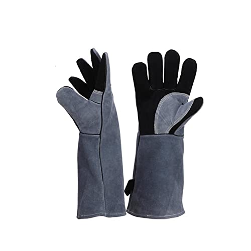 40 cm Wärme-/feuerbeständige Handschuhe Lederhandhabung, Gartenarbeit Golves for Schweißen/Ofen/Grill/Bbq, Schwarzgrau Hitzebeständig und flammhemmend von EKOUQIN