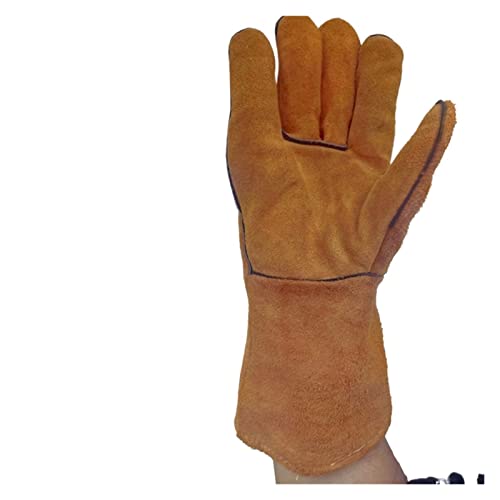 Feuerfeste haltbare gelbe Lederschweißhandschuhe Anti-Heat-Arbeitsschutzhandschuhe for Schweißen von Metallhandwerkzeugen Hitzebeständig und flammhemmend von EKOUQIN