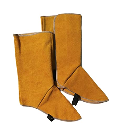 Haken- und Loop -Schweißleder Langschuhe Stiefel Leder Schweißschutz Schweißer Fußabdeckung Verschleiß Isolation Sicherheitsschuhe Hitzebeständig und flammhemmend(Yellow,32cm) von EKOUQIN
