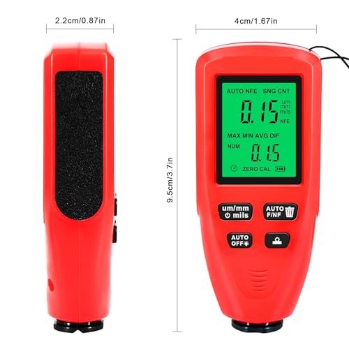 Mini-Autolackdickenmessgerät 0-2000UM Fe & NFe Beschichtungsdickenmessgerät Galvanisieren von Metallfilmen Autobeschichtungsmessgerät for Autos Weit verbreitet(Rood) von EKOUQIN