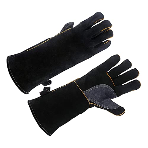 Schweißhandschuhe Leder; Feuerbeständige Handschuhe for Kaminofen -Ofen -Grillschweißen Grill Handhabung Hitzebeständig und flammhemmend(L) von EKOUQIN