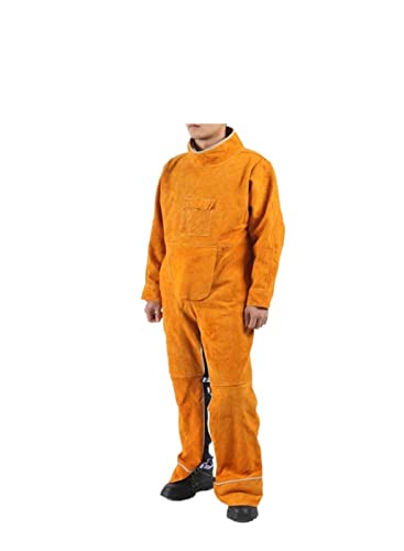 Schweißkleidung for Männer Flammesistente Schweißer Schutzkleidung Schweißer Overall Lederschürze mit Ärmeln Hitzebeständig und flammhemmend(Model A,XL) von EKOUQIN