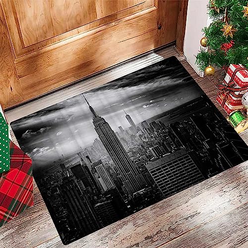 Badezimmerteppich 60x100 cm,Badematte rutschfest,Weicher Badvorleger,Das Empire State Building New York Dark Black City Bürotürme,Mikrofaser Absorbent Badteppich für Badewanne,Dusche und Badezimmer von EKSED