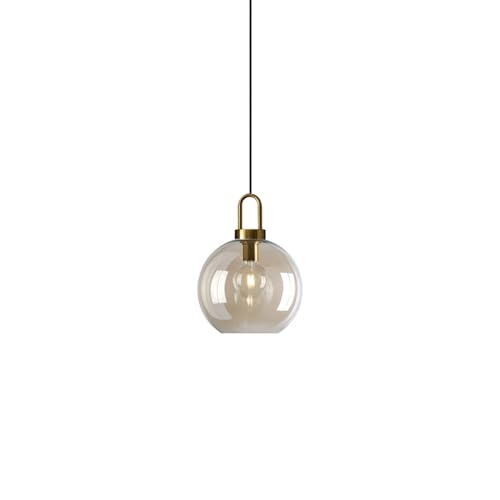 Bernsteinfarbene Glas Pendelleuchte - Vintage Messing Hängelampe mit verstellbarem Lampenschirm & E27 Fassung für Küche, Esszimmer & Schlafzimmer (25cm) von EKSED