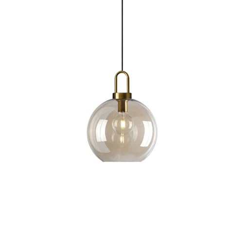 Bernsteinfarbene Glas Pendelleuchte - Vintage Messing Hängelampe mit verstellbarem Lampenschirm & E27 Fassung für Küche, Esszimmer & Schlafzimmer (30cm) von EKSED