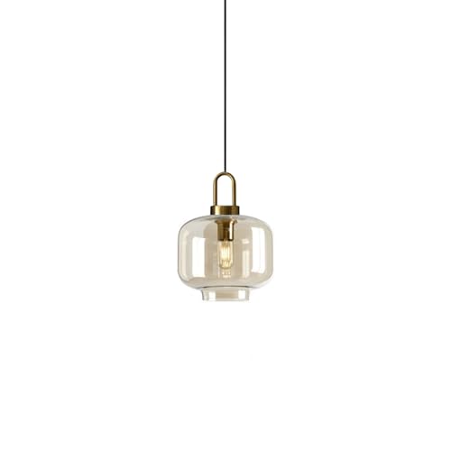 Bernsteinfarbene Glas Pendelleuchte - Vintage Messing Hängelampe mit verstellbarem Lampenschirm & E27 Fassung für Küche, Esszimmer & Schlafzimmer (A) von EKSED